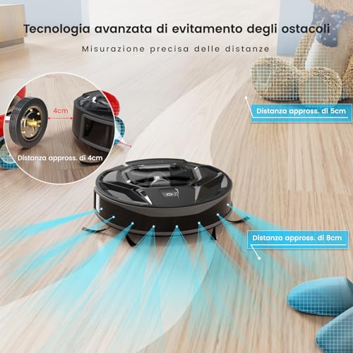 LEFANT M320 Robot Aspirapolvere,Forte Aspirazione da 6000Pa,Autonomia 210 Minuti, Super Sottile, Silenzioso, Auto Ricaricabile, Ideale per Pavimenti Duri, Peli di Animali, Nero : Casa e cucina