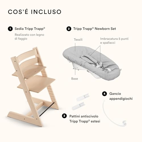 Sedia Tripp Trapp di Stokke (Storm Grey) con Newborn Set (Grigio)   Per neonati fino a 9 kg   Confortevole, sicuro e facile da usare : Prima infanzia