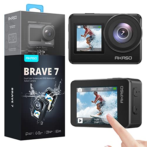 AKASO Brave 7 Action Cam 4K 30FPS 20MP, IPX8 Fotocamera Subacquea Stabilizzata, Impermeabile Videocamera con Comando Vocale, Grandangolare, Doppio Touchscreen : Elettronica