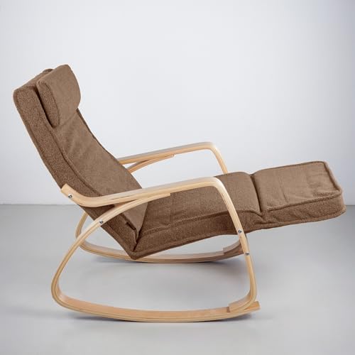 WeHome   Sedia A Dondolo Swing Amor Con Braccioli In Legno, Rocking Chair, Poltrona A Dondolo Con Poggiapiedi Regolabile, Poltrona Salotto, Poltrona Camera Da Letto (Bouclé, Marrone) : Casa e cucina