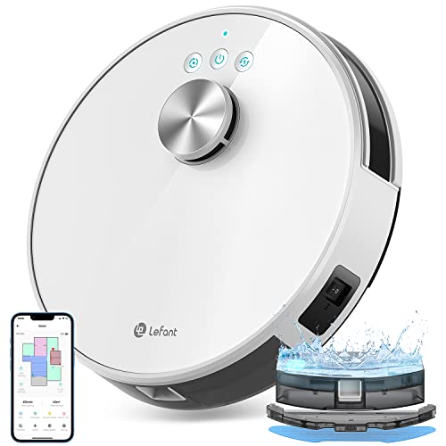 LEFANT Robot Aspirapolvere e Lavapavimenti 4000Pa 2 in 1, Navigazione LiDAR, Mappatura multistadio, Zone virtuali, Aspirapolvere robot collegato da Alexa/APP/WiFi, ideale per peli di animali,Bianco : Casa e cucina