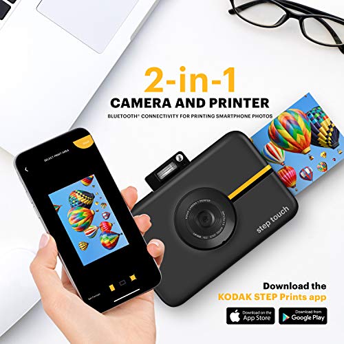 KODAK Step Touch | Fotocamera digitale 13 MP a stampa istantanea, touchscreen LCD da 3,5", video HD 1080p, zoom ottico 10x, specchio selfie, suite editing, tecnologie Bluetooth e ZINK Zero Ink | Nero : Elettronica