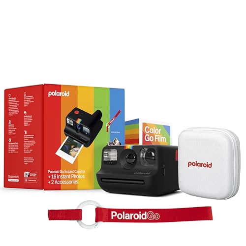 Polaroid Go Generation 2   Mini fotocamera istantanea nera   pacchetto di pellicole (16 foto incluse) e accessori Go (album fotografico   cinturino da polso)   6541 : Elettronica