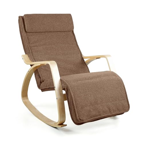 WeHome   Sedia A Dondolo Swing Amor Con Braccioli In Legno, Rocking Chair, Poltrona A Dondolo Con Poggiapiedi Regolabile, Poltrona Salotto, Poltrona Camera Da Letto (Bouclé, Marrone) : Casa e cucina