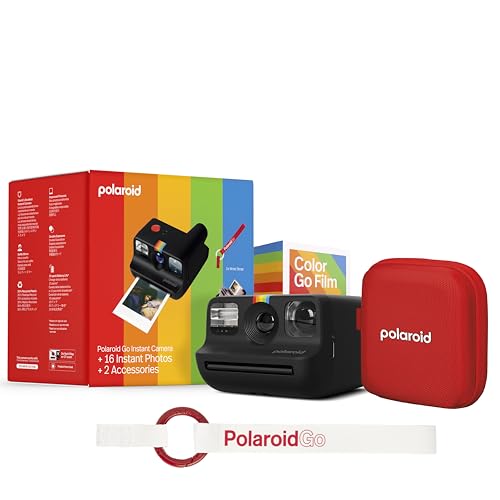 Polaroid Go Generation 2   Mini fotocamera istantanea nera   pacchetto di pellicole (16 foto incluse) e accessori Go (album fotografico   cinturino da polso)   6541 : Elettronica