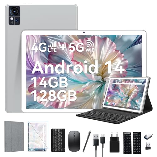 Android 14 Tablet 10 pollici, 4G LTE Tablet con slot SIM, 5G WiFi Tablet PC con tastiera mouse penna | 14 GB   128 GB (1 TB TF) | 13 MP   8 MP | 8000 mAh | Octa Core | Bluetooth 5.0 | : Informatica