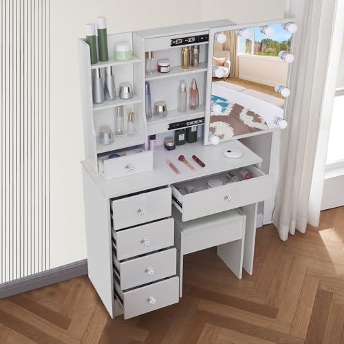 Ereousa Toeletta Trucco con Luci, Luminosità Regolabile, Specchiera Trucco con Specchio Scorrevole, Scrivania Trucco per Camera da Letto, Toilette Trucco con Sgabello, Bianco HSZY39W : Amazon.it: Casa e cucina