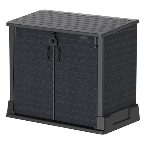 Duramax Cedargrain StoreAway, capanno da giardino in plastica da 850 L, per riporre le biciclette, barbecue e 2 bidoni da 120 l, 130 x 74 x 110 cm, Grigio scuro : Amazon.it: Giardino e giardinaggio