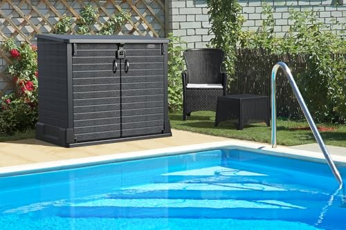 Duramax Cedargrain StoreAway, capanno da giardino in plastica da 850 L, per riporre le biciclette, barbecue e 2 bidoni da 120 l, 130 x 74 x 110 cm, Grigio scuro : Amazon.it: Giardino e giardinaggio