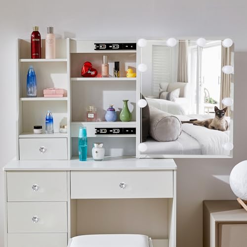 Ereousa Toeletta Trucco con Luci, Luminosità Regolabile, Specchiera Trucco con Specchio Scorrevole, Scrivania Trucco per Camera da Letto, Toilette Trucco con Sgabello, Bianco HSZY39W : Amazon.it: Casa e cucina