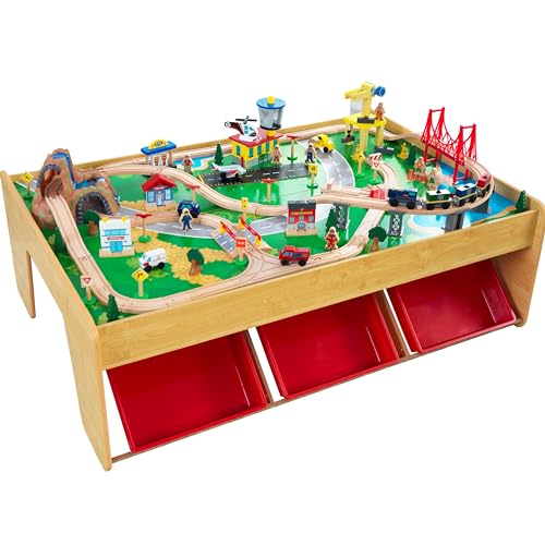 KidKraft Tavolo e Pista Trenino Waterfall Mountain in Legno per Bambini con Contenitori, Veicoli in Legno come Auto, Elicottero, Gru ed Aereo Giocattolo per Bambini 3  Anni, 17850 : Amazon.it: Giochi e giocattoli