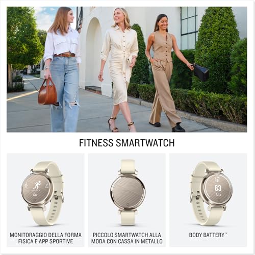 Garmin Lily 2, Smartwatch Elegante e Compatto, 35 mm, Cassa in Metallo, Lente Decorata, Touchscreen, GPS Connesso, Activity Tracker, Cardio, PulseOx, App Fitness e Sport, Cream Gold &amp; Coconut : Altro