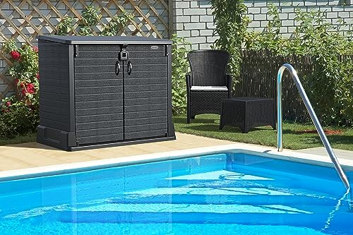 Duramax Cedargrain StoreAway, capanno da giardino in plastica da 850 L, per riporre le biciclette, barbecue e 2 bidoni da 120 l, 130 x 74 x 110 cm, Grigio scuro : Amazon.it: Giardino e giardinaggio