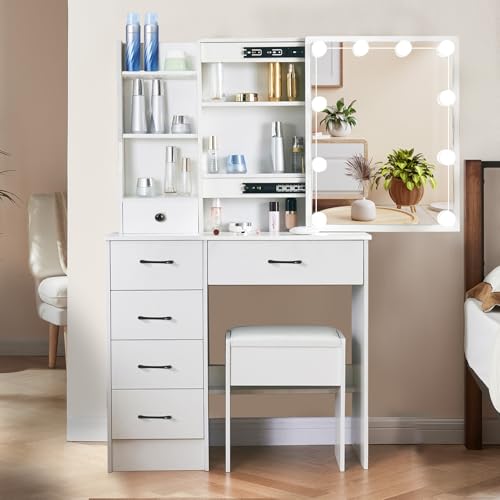 Saihemei Scrivania da trucco con specchio e 3 modalità di illuminazione regolabile, tavolo da toeletta con 6 cassetti e ripiani portaoggetti, scrivania per camera da letto per ragazze : Amazon.it: Casa e cucina