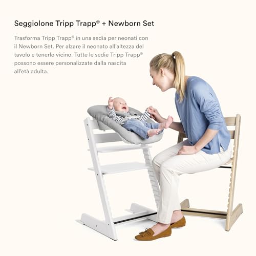 Sedia Tripp Trapp di Stokke (Storm Grey) con Newborn Set (Grigio)   Per neonati fino a 9 kg   Confortevole, sicuro e facile da usare : Prima infanzia