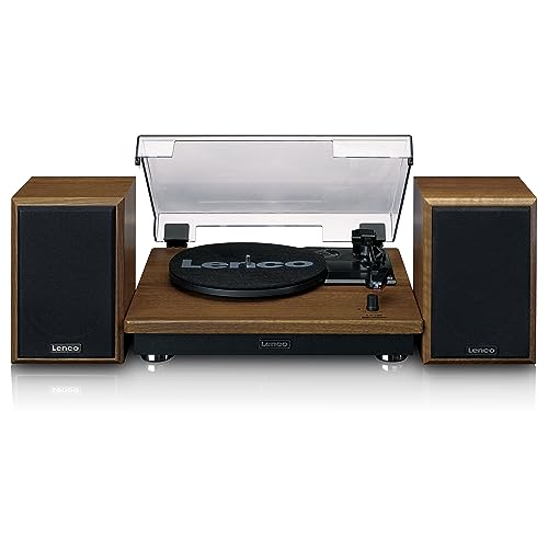 Lenco LS 100   Giradischi Hi Fi con Bluetooth 5.0   Altoparlanti esterni   2 x 10 watt RMS   Trasmissione a cinghia   Arresto automatico   Legno, 20 watt RMS : Elettronica