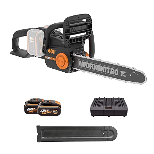 Elettrosega Nitro a batteria 40V WORX | WG385E | PowerShare | Include 2 batterie da 2 Ah e caricatore doppio | 40 cm di barra | lubrificazione automatica : Giardino e giardinaggio