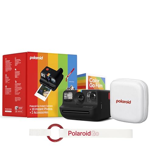 Polaroid Go Generation 2   Mini fotocamera istantanea nera   pacchetto di pellicole (16 foto incluse) e accessori Go (album fotografico   cinturino da polso)   6541 : Elettronica