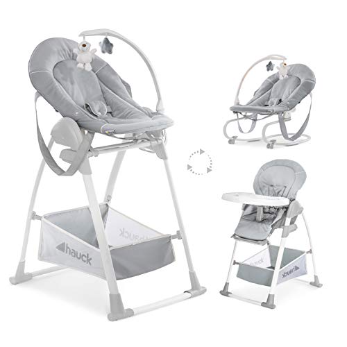 hauck Seggiolone Pappa Sit N Relax 3in1   Seggiolone Neonato dalla Nascita fino a 15kg   Seggiolone Evolutivo con Dondolo, Regolabile in Altezza e Profondità, Ampio Cesto e Cintura Sicurezza   Grigio : Prima infanzia