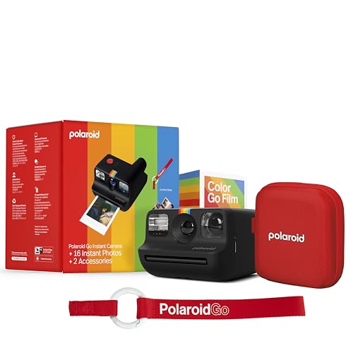 Polaroid Go Generation 2   Mini fotocamera istantanea nera   pacchetto di pellicole (16 foto incluse) e accessori Go (album fotografico   cinturino da polso)   6541 : Elettronica