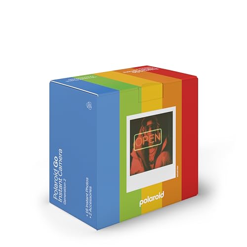 Polaroid Go Generation 2   Mini fotocamera istantanea nera   pacchetto di pellicole (16 foto incluse) e accessori Go (album fotografico   cinturino da polso)   6541 : Elettronica