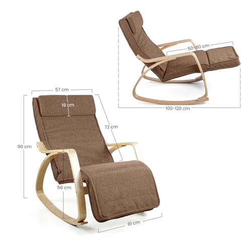 WeHome   Sedia A Dondolo Swing Amor Con Braccioli In Legno, Rocking Chair, Poltrona A Dondolo Con Poggiapiedi Regolabile, Poltrona Salotto, Poltrona Camera Da Letto (Bouclé, Marrone) : Casa e cucina