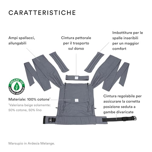 Stokke Limas Marsupio, Grigio Melange   Versione 2023 (OCS)   Marsupio Half Buckle   Ergonomico e regolabile   tre opzioni   Sicuro per bambini dalla nascita ai 20 kg : Prima infanzia