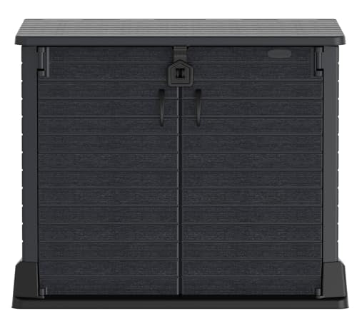 Duramax Cedargrain StoreAway, capanno da giardino in plastica da 850 L, per riporre le biciclette, barbecue e 2 bidoni da 120 l, 130 x 74 x 110 cm, Grigio scuro : Amazon.it: Giardino e giardinaggio
