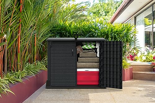 Duramax Cedargrain StoreAway, capanno da giardino in plastica da 850 L, per riporre le biciclette, barbecue e 2 bidoni da 120 l, 130 x 74 x 110 cm, Grigio scuro : Amazon.it: Giardino e giardinaggio