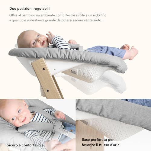 Sedia Tripp Trapp di Stokke (Storm Grey) con Newborn Set (Grigio)   Per neonati fino a 9 kg   Confortevole, sicuro e facile da usare : Prima infanzia
