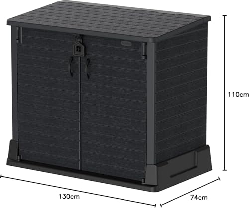 Duramax Cedargrain StoreAway, capanno da giardino in plastica da 850 L, per riporre le biciclette, barbecue e 2 bidoni da 120 l, 130 x 74 x 110 cm, Grigio scuro : Amazon.it: Giardino e giardinaggio