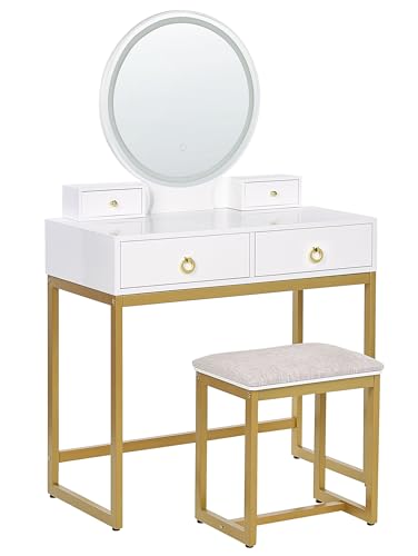 Beliani Toeletta con 4 cassetti Specchio LED Bianco e Oro e Sgabello : Beliani: Amazon.it: Casa e cucina