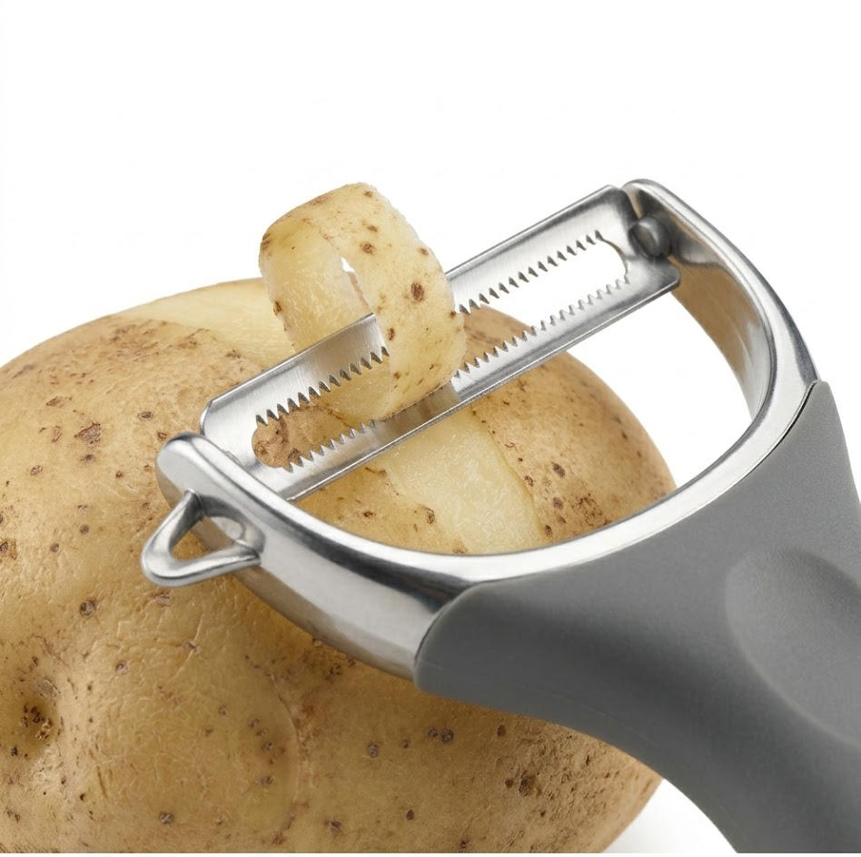 Boodbovo - Pelaverdure 2 in 1 multifunzione, lama acciaio inox, con manico e apribottiglie